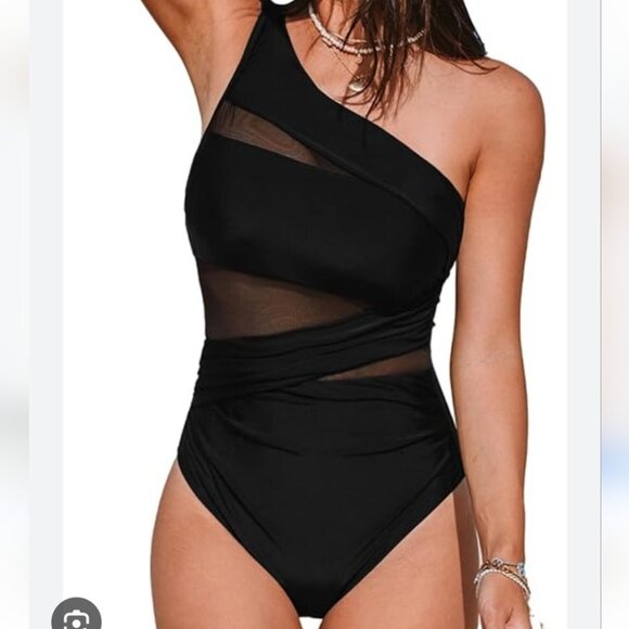 Cupshe Other - NWT CUPSHE Black Women One Shoulder Swimsuit One Shoulder Mesh - S